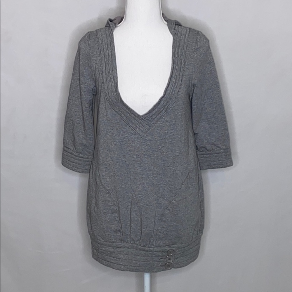 Solemio Hooded 3/4 Sleeve Deep V Neck Top …
